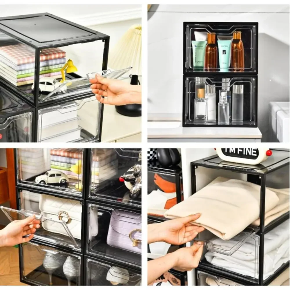 Stebopum 12 Pack Stackable Shoe Storage Boxes Clear Black Magnetic NEW